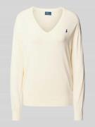 Gebreide pullover met logostitching en V-hals