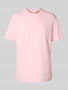 T-shirt met geribde ronde hals
