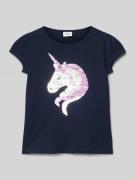 Regular fit T-shirt van puur katoen met tweezijdige pailletten