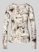 Slim fit shirt met lange mouwen met all-over motiefprint
