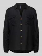 Overhemdblouse met opgestikte paspelzakken op de borst, model 'BUMPY'