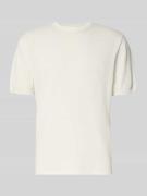 T-shirt met geribde ronde hals
