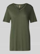 T-shirt met geribde V-hals, model 'EMEL'