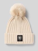 Gebreide muts met pompon en labeldetail, model 'LIFE'