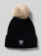 Gebreide muts met pompon en labeldetail, model 'LIFE'