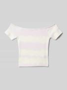 Regular fit T-shirt met carmenhals en batikmotief