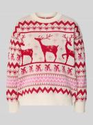 Relaxed fit kersttrui in tweekleurig tricot, model 'XMAS RAIN'