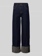 Straight fit jeans met omslag en siersteentjes