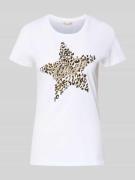 T-shirt met labelprint en siersteentjes