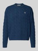 Gebreide pullover met kabelpatroon en labelstitching