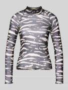 Shirt met lange mouwen van mesh met opstaande kraag