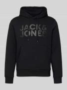 Hoodie met labelprint en kangoeroezak