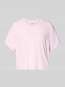 T-shirt met geribde ronde hals