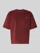 T-shirt met geribde ronde hals