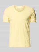 T-shirt met geribde ronde hals