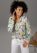 Aniston CASUAL Blouse zonder sluiting met bloemen en bladeren gedessin...