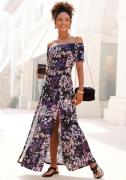 Vivance Maxi-jurk met lange splits en carmen-halslijn, zomerjurk