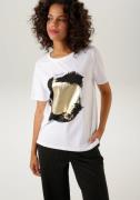 Aniston CASUAL T-shirt met goudkleurige folieprint aan de voorkant - n...