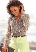 Buffalo Chiffon blouse met bloemenprint en v-hals, lange mouwen blouse...