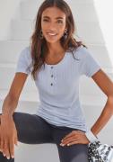 NU 20% KORTING: Lascana T-shirt Met korte knoopsluiting van zachte vis...