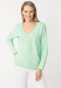 Zwillingsherz Sweatshirt met rafelige v-halslijn in vintage-look