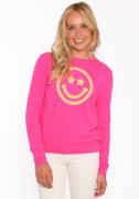 Zwillingsherz Kasjmiertrui Roundneck "Smiley Face" in neonroze met ora...