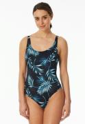 Schiesser Badpak Aqua met palmbladpatroon, sportieve pasvorm