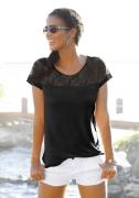 Lascana Strandshirt met kanten inzet, t-shirt, shirt met korte mouwen,...