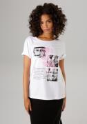 Aniston CASUAL T-shirt met rozenversierde diversity-voorprint