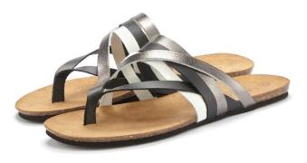 Lascana Teenslippers Sandaal, pantoletten van leer met kurken voetbed