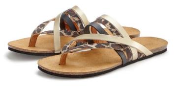 Lascana Teenslippers Sandaal, pantoletten van leer met kurken voetbed