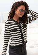 Lascana Vest met streeppatroon, contrasterende manchetten, markante kn...