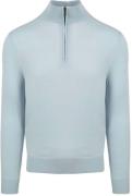 Suitable Merino Half Zip Trui Lichtblauw