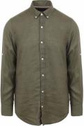 Suitable Overhemd Linnen Olijfgroen
