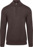 Profuomo Half Zip Pullover Merinowol Donkerbruin