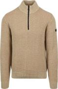 No Excess Half Zip Trui Structuur Melange Beige