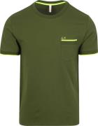 Sun68 Piqué T-Shirt Fluo Stripe Army Groen
