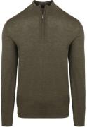 Profuomo Half Zip Pullover Merinowol Olijfgroen