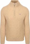 Gant Halfzip Lamswol Trui Cable Beige