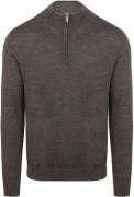 Profuomo Half Zip Pullover Merinowol Donkerbruin