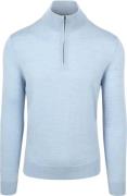 Suitable Merino Half Zip Trui Lichtblauw