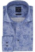 Profuomo business overhemd  blauw geprint katoen slim fit