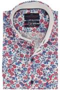 Portofino casual overhemd korte mouw blauw bloemenprint linnen wijde f...
