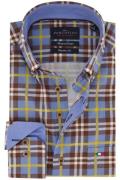 Portofino casual overhemd blauw geruit wijde fit button-down