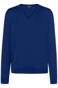 Maerz pullover blauw effen merinowol v-hals