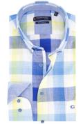 Giordano casual overhemd korte mouw normale fit blauw geruit katoen