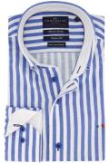 Portofino casual overhemd linnen mouwlengte 7 normale fit blauw wit ge...