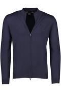 Hugo Boss vest blauw effen wol opstaande kraag rits