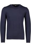 Hugo Boss trui donkerblauw effen merinowol ronde hals