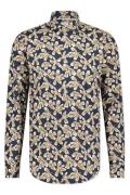 Blue Industry casual overhemd slim fit donkerblauw bloemenprint katoen